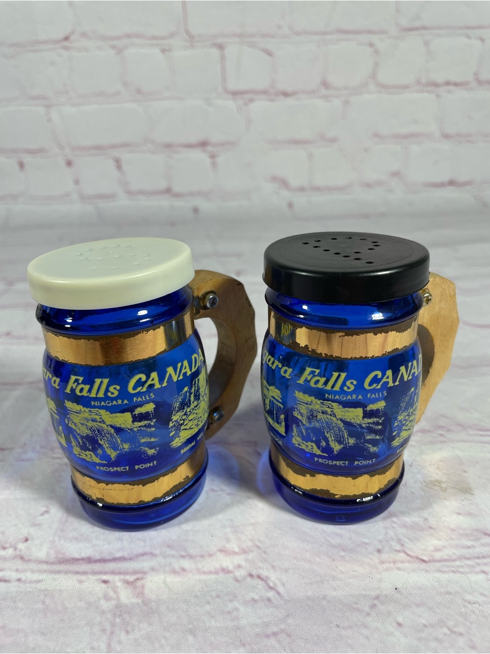 Vintage Niagara Falls Canada Cobalt Blue Glass Salt and Pepper Shaker Pair